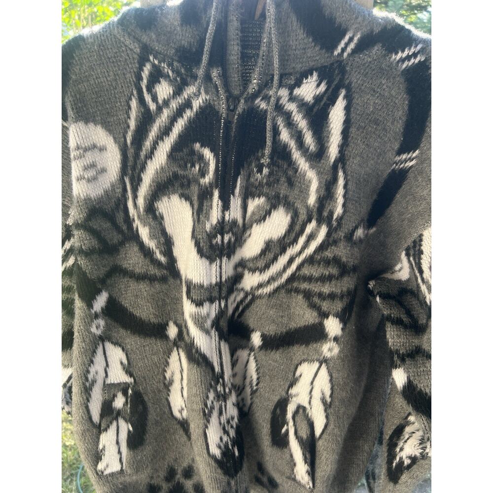 Vintage Wool Hoodie Graphic Full Zip Ecuador Sweater Men's L Native feathers - Picture 13 of 14
